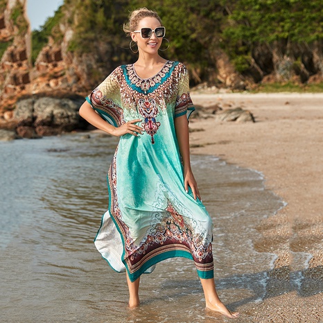 fashion quick-drying printing robe beach coat sunscreen seaside vacation bikini cover-up's discount tags