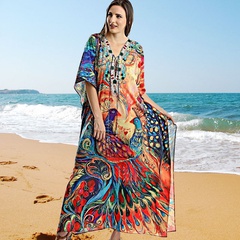 Mode jupe longue paon à séchage rapide chemisier de plage robe de vacances