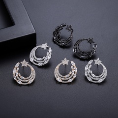 fashion three-layer geometric inlaid zircon copper star moon earrings