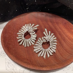 fashion geometric fireworks flower oval inlaid zircon copper earrings