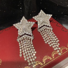 fashion star shaped long tassel heart copper inlaid zircon ear clips wholesale