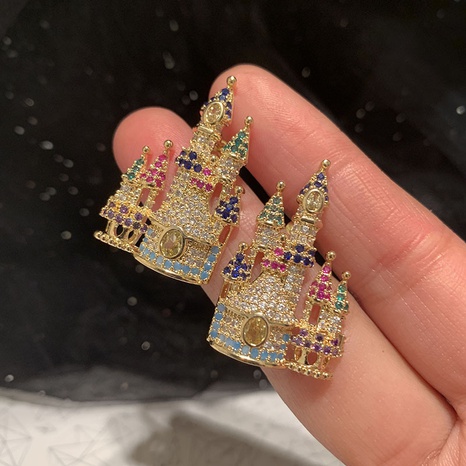 creative exaggerated colorful hollow castle copper inlaid zircon earrings wholesale's discount tags