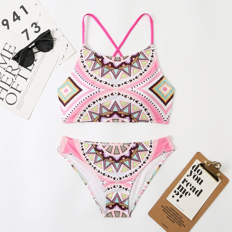 Damen Split Pink bedruckter Badeanzug European American Sexy Bikini's discount tags
