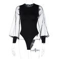 new fashion solid color stitching mesh longsleeved round neck jumpsuit wholesalepicture22
