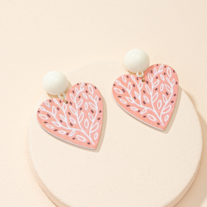 Fashion Heart Leaf Acrylic Inlaid Pearl Stud Earrings Wholesale