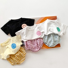 Koreanische Kinderkleidung Baumwolle süßer Smiley Anzug Sommer zweiteiliges Set