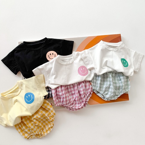 Koreanische Kinderkleidung Baumwolle süßer Smiley Anzug Sommer zweiteiliges Set's discount tags