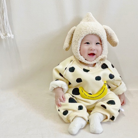 Koreanische Version des Baby-Overall-Cartoon-Bananen-Smiley-Stramplers's discount tags