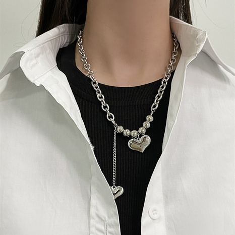 retro solid heart pendent hip-hop titanium steel splicing chain necklace female NHJIS623457's discount tags