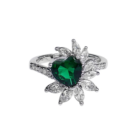 fashion blue zircon dark green heart-shaped flower shape copper ring's discount tags