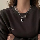 Korean hiphop Tbutton necklace female plaid titanium steel collarbone chainpicture6
