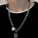 Korean hiphop Tbutton necklace female plaid titanium steel collarbone chainpicture7
