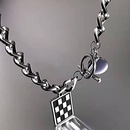 Korean hiphop Tbutton necklace female plaid titanium steel collarbone chainpicture9