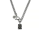 Korean hiphop Tbutton necklace female plaid titanium steel collarbone chainpicture10