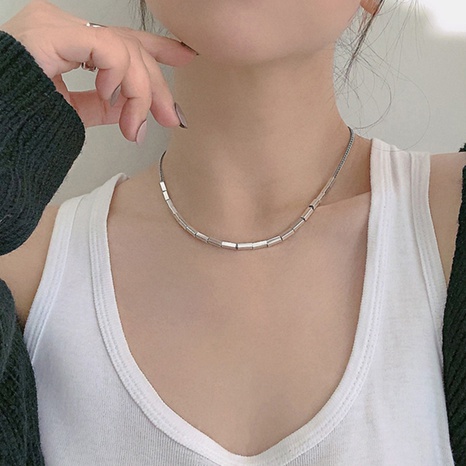 Korean simple three-dimensional square titanium steel necklace female's discount tags