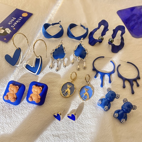 Blue heart fashion girl earrings simple trend copper earrings NHJIS623479's discount tags