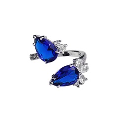fashion water drop blue topaz creative open copper ring wholesale