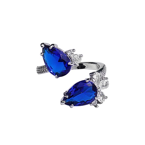 fashion water drop blue topaz creative open copper ring wholesale's discount tags