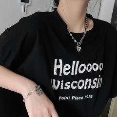 fashion bear tag hollow retro T-shaped buckle copper necklace female