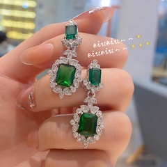 boucles d'oreilles mode pleine de diamants boucles d'oreilles filles zircon vert foncé rétro