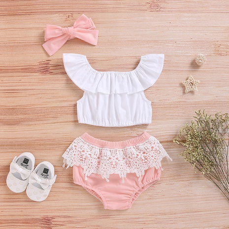New Children's Clothing Girls White Top With Briefs Hair Towel wholesale's discount tags