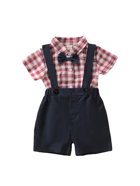 new short-sleeved plaid overalls gentleman suit wholesale's discount tags