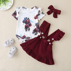 Conjunto de dos piezas con estampado floral de traje de falda superior de manga corta a la moda para niña de verano