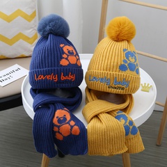 autumn and winter cartoon bear children's knitted warm wool hats scarves two-piece suit