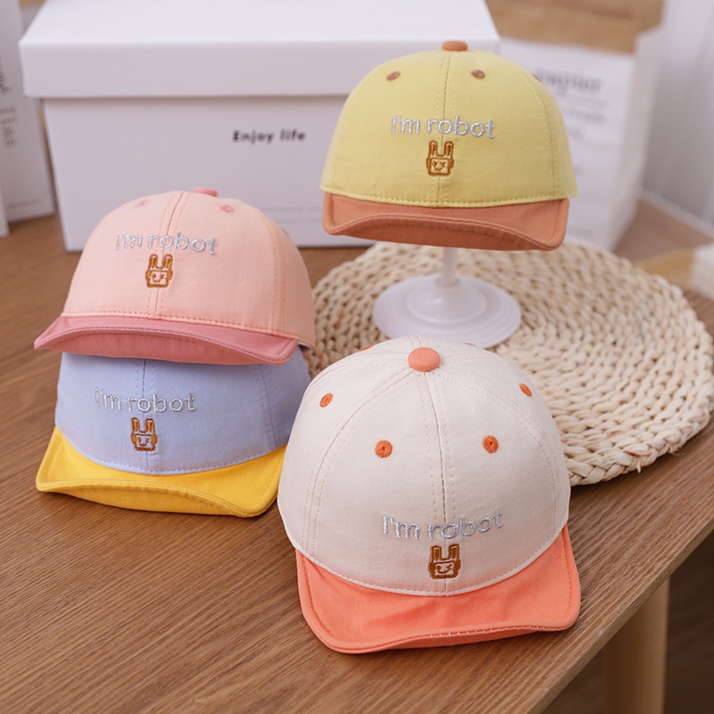 Robot soft brim color matching baby hat embroidery simple baby sunshade hat wholesale