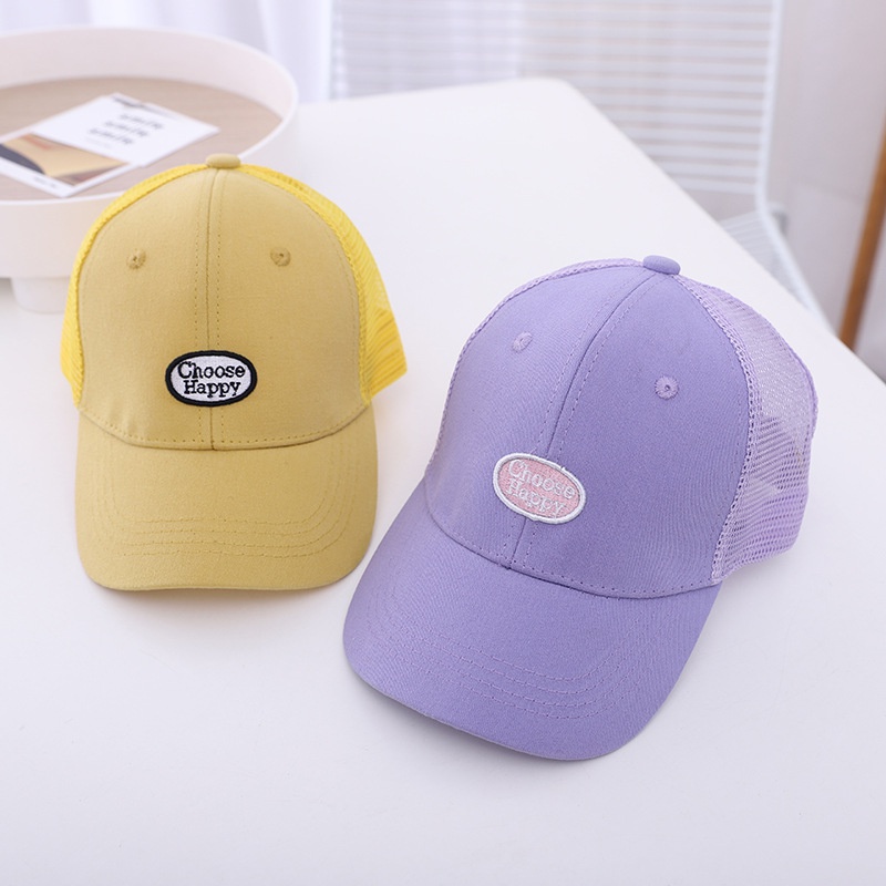 Simple embroidered letters happy baseball cap Korean childrens summer mesh hat