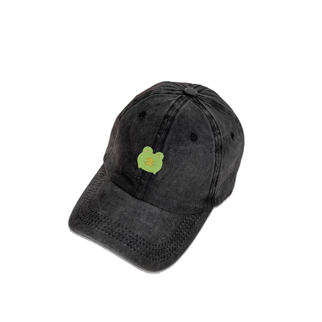 Black fashion wide-brimmed embroidered frog washed baseball cap's discount tags