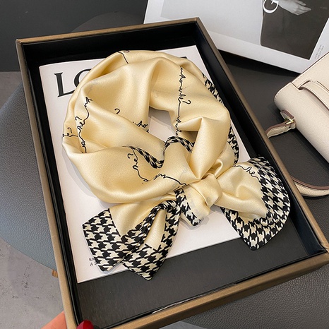 Korean small silk scarf female spring and autumn houndstooth strip retro scarf's discount tags