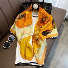 Spring and summer new satin square scarf floral printing simulation silk scarf female wholesale