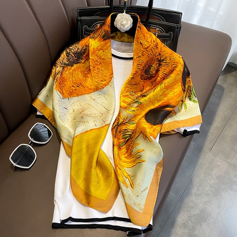 Spring and summer new satin square scarf floral printing simulation silk scarf female wholesale's discount tags