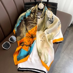 Bufanda de seda nueva 2022, bufanda cuadrada con estampado retro de pintura de paisaje a la moda, bufanda de 90cm