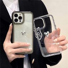Étui de téléphone portable à coque souple transparent en forme de coeur de galvanoplastie simple adapté à l'iPhone