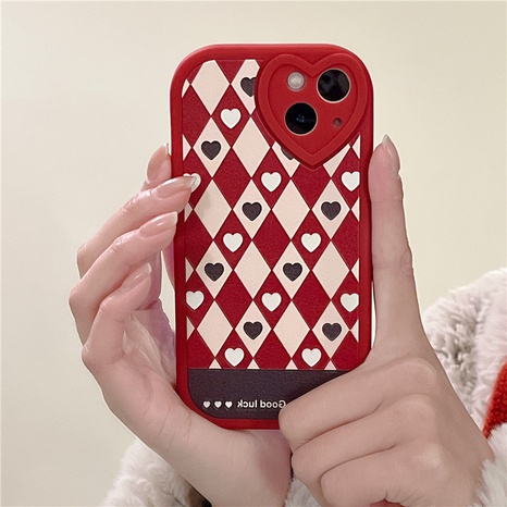 Étui de téléphone portable de coeur de couleur de contraste de losange rouge pour la vente en gros d'iPhone's discount tags