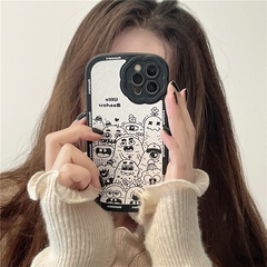 Black and white illustration cartoon little monster mobile phone case for iPhone