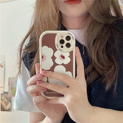 Korean style brown bottom flower mobile phone case suitable for iPhone
