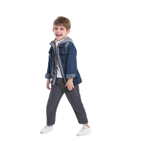 Veste en jean pour enfants coréens à la mode fermeture à glissière à manches longues faux denim à capuche NHBMX623905's discount tags