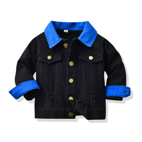 New Children's Denim Jacket Korean Colorblock Lapel Black Denim Children's Jacket's discount tags