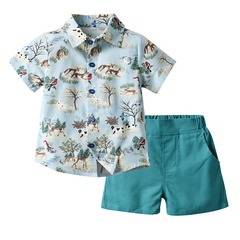 Camisa de manga corta con estampado de animales para bebés de verano, pantalones cortos casuales de dos piezas
