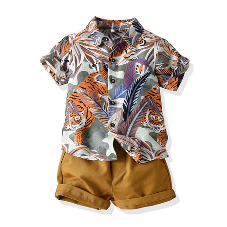 enfant chemise à manches courtes imprimé tigre short loisirs pour enfants deux pièces's discount tags