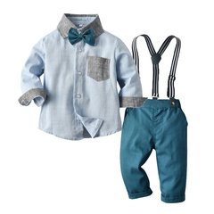 Automne couture enfant costume à manches longues chemises bretelles pantalon deux pièces