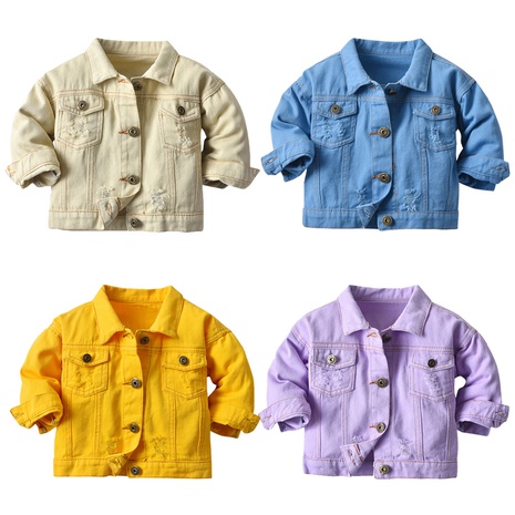 Chaqueta de mezclilla casual para niños nueva chaqueta de solapa rasgada de manga larga de color sólido's discount tags