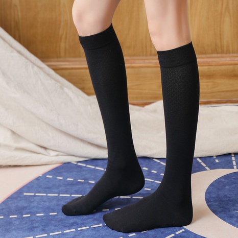 Chaussettes pour femmes en veau de printemps et d'été maille couture chaussettes en coton de couleur unie jusqu'aux genoux's discount tags