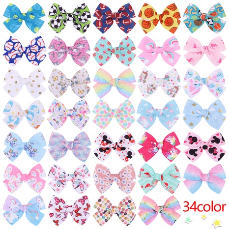 European and American children's jewelry cartoon printing bow hairpin solid color hair clip's discount tags