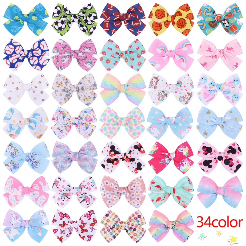 European and American childrens jewelry cartoon printing bow hairpin solid color hair clip