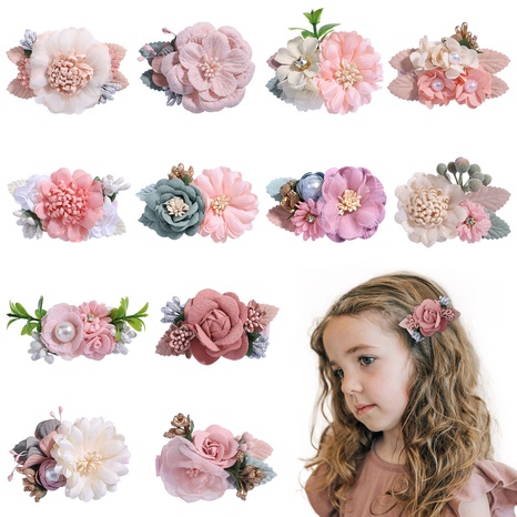 Tocado de flor de perla de flor de horquilla de flor de simulación de moda para niños's discount tags