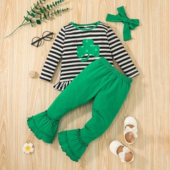 kid striped top flared pants suit children's clothing green children's suits